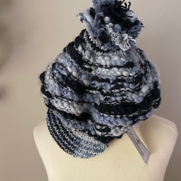 Anthropologie Pom Blue Knit Beanie Cap - Picture 4 of 6